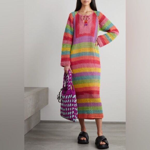 Farm Rio Colorful Rainbow Crochet Knit Dress - XS  **Missing Slip / Dress Only** - Picture 1 of 12
